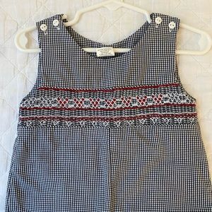 Gingham smocked longall overalls | black & white & red